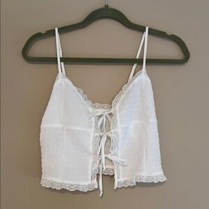 White Ruffled Tie Front Crop Camisole